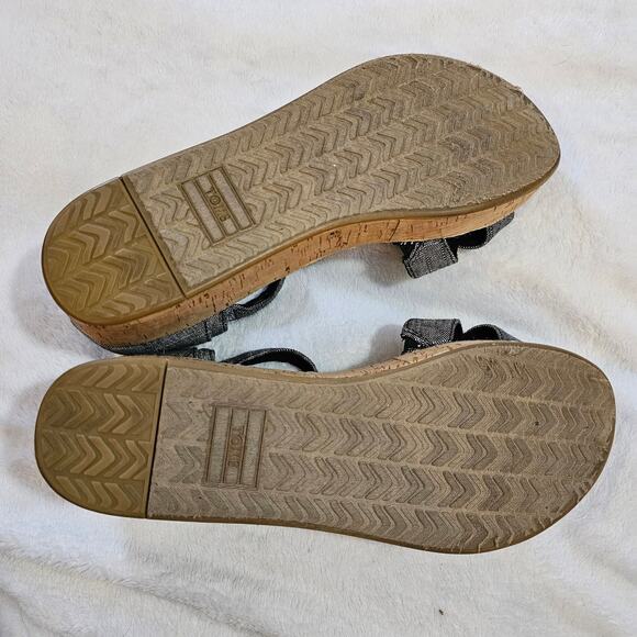 TOMS Women's Harper Platform Sandals Wedge Black Chambray Denim Size 11 - Picture 5 of 5